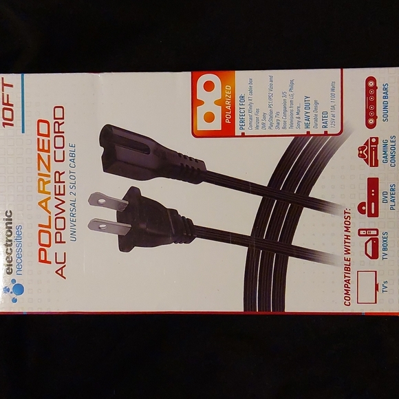 Polarized AC Power Cord 2 Slot Cable Video Games & Consoles